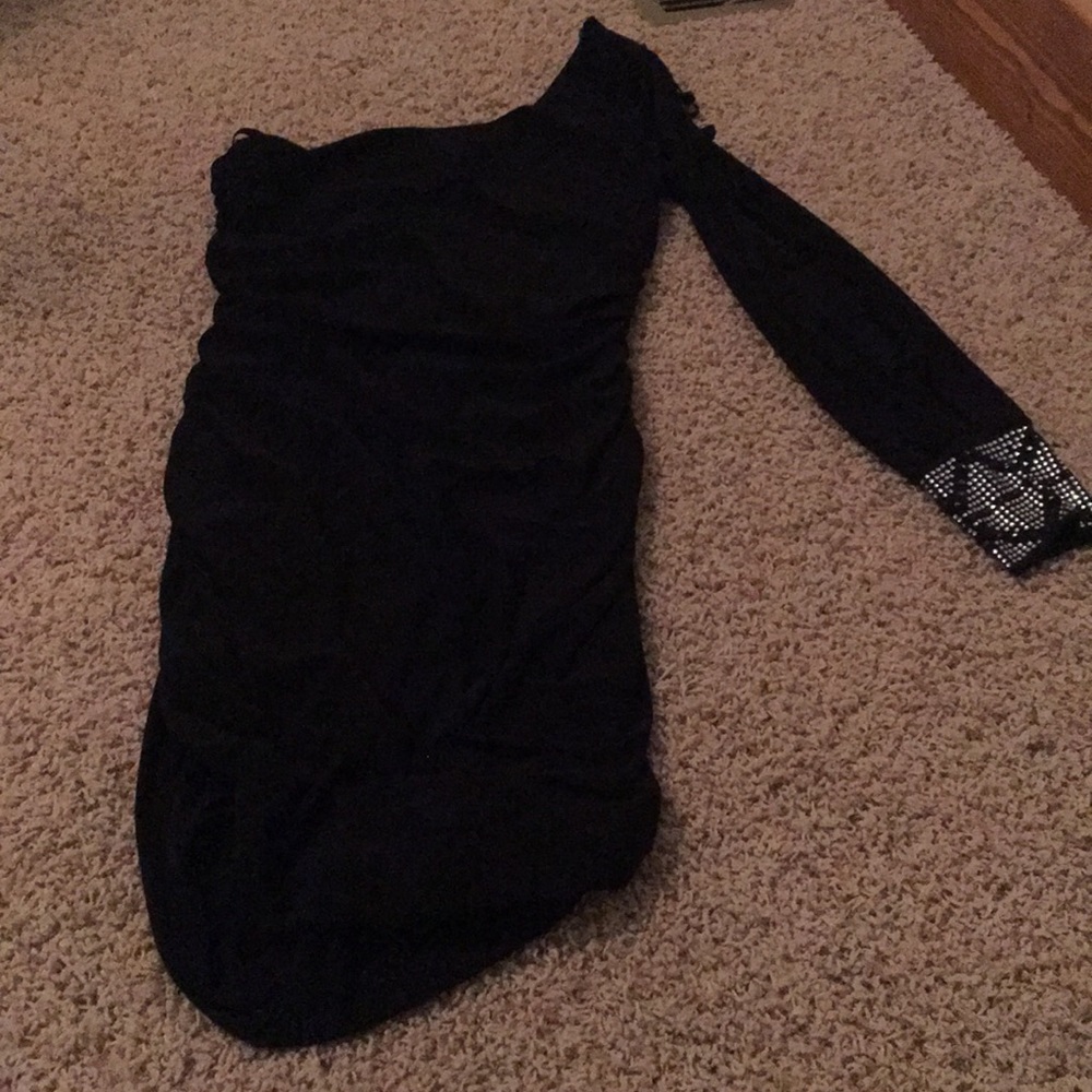 DEB one sleeve semi formal dress